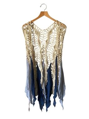 Umgee Boho Crochet Duster Cover Up Size M Gypsy Hippie Blue Renaissance Festival